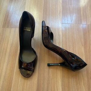 Stuart Weitzman Dark Brown Patent Peep Toe Heels 7.5 New